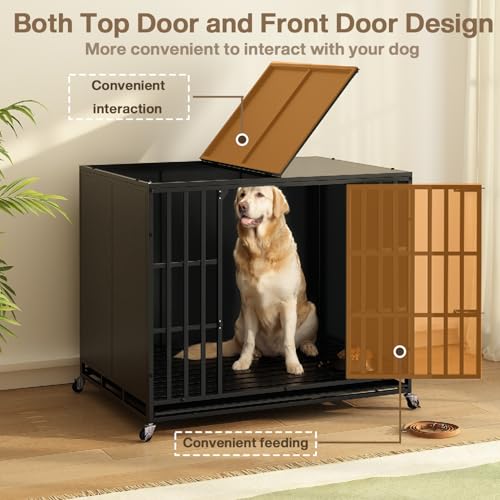 42 inch Heavy Duty Indestructible Dog Crate (43.3"L x 30.7"W x 33.8"H / Black)