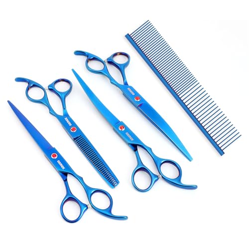 7.0in Titanium Dog Grooming Scissors Set (Blue 6 in 1 7inch)