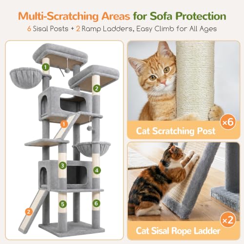 79in Heavy Duty Cat Tree for Large Cats (Light Grey / 79 inch)