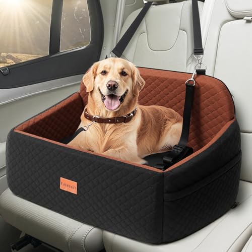 Dog Car Seat Booster Bed for Dog Under 55 Lbs (Black/Brown / Large)