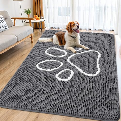 Dog Door Mat for Muddy Paws (70"X32" / Dark Grey and White)