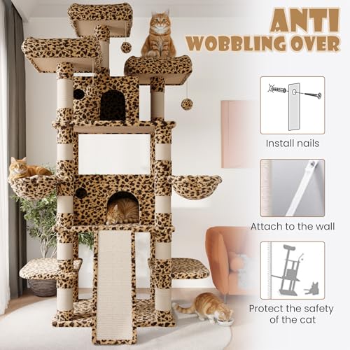 81 Inches Extra Large Cat Tree for Indoor Adult Cats (81in / Leopard Print)