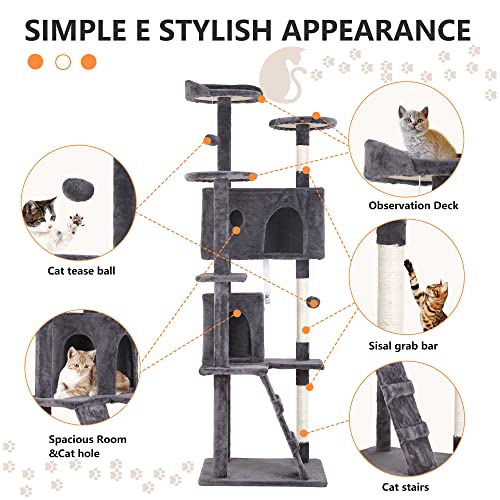 70" Cat Tree Tower (70in / Light Gray)