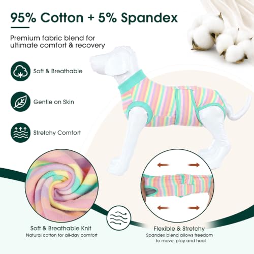 Recovery Suit for Dogs Cats (Large (Back:16.1-20.1'', Weight:23-48 Lb) / Pastel Stripe)