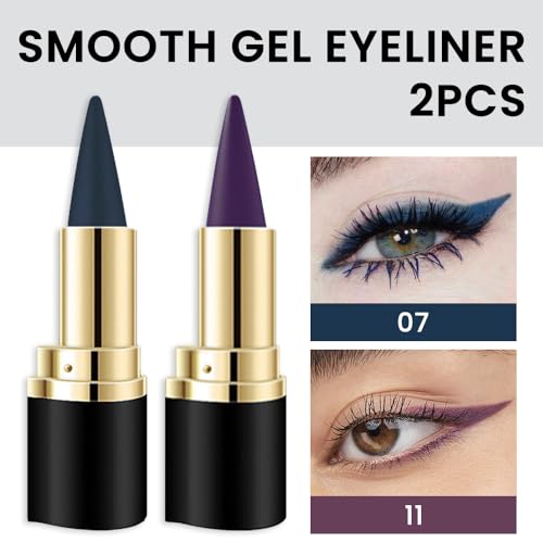 2Pcs Dark Blue Purple Gel Eyeliner Pencils Eye Black Face Paint Stick Lipstick Halloween Makeup Set Waterproof Smudge Proof Eyeliner Pen Crayon Smokey Eye delineador de ojos contra el agua (2 Count (Pack of 1) / Dark Blue & Dark Purple)