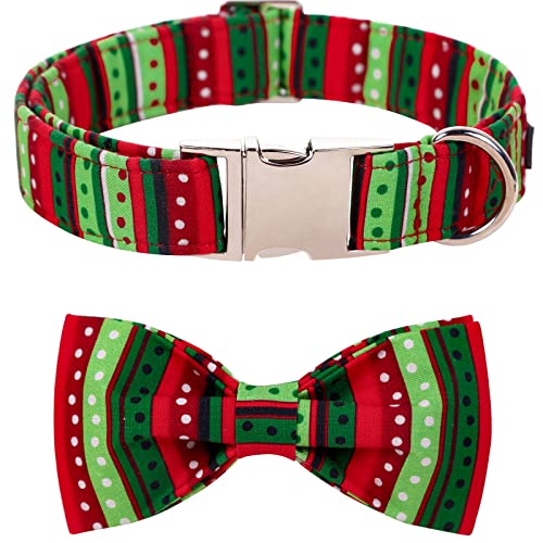 Christmas Dog Collar with Bowtie (Small (Pack of 1) / Red&Green Dot)
