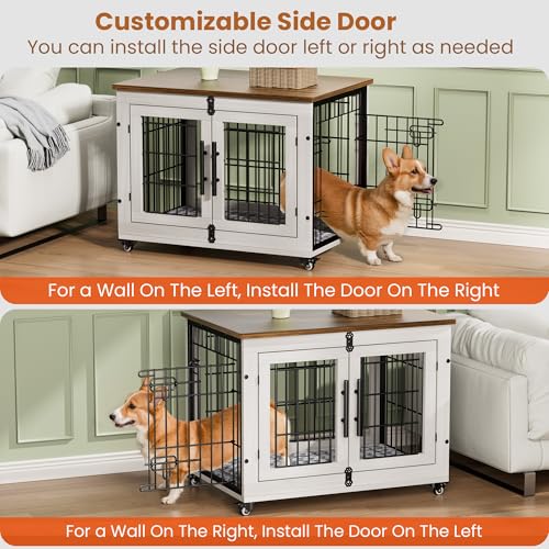 2 Pack Dog Crate Furniture (32.5"L x 22.1"W x 25.2"H / Set of 2 White)