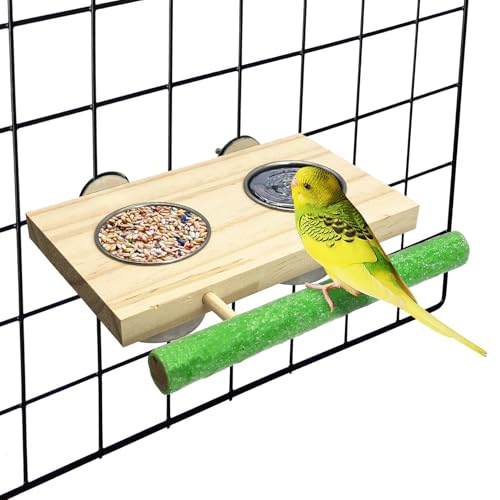 Bird Feeding Dish Cups with Wooden Platform (Medium)