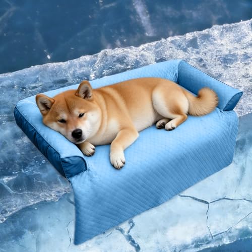 Cooling Dog Bed Mat with Bolster Pillow Washable Dog Couch Cover Breathable Summer Pet Couch Bed Protector Indoor (Cooling Blue / 41.0"L x 37.0"W x 6.0"Th)