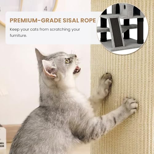 65in Larger Cat Tree Tower Condo for Indoor Kitties (Black & Grey)