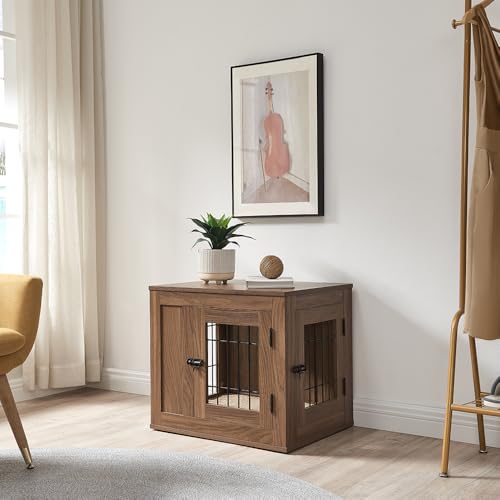 25.5 Inch Furniture Style Dog Crate for Small Dogs (25.5"L x 18.5"W x 21.0"H / Walnut)