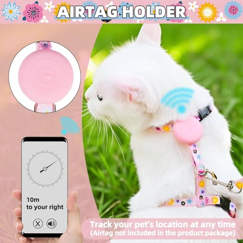 Adjustable Cat Harness and Leash Set Escape Proof Kitten Strap Collar for Walking Travel (Small / Pink(Floral))