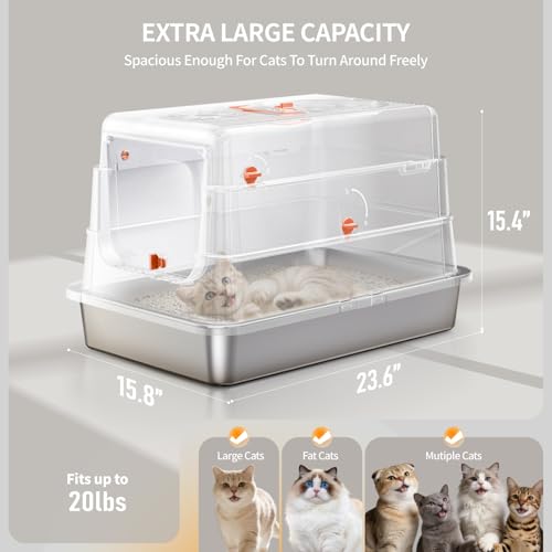 Stainless Steel Cat Litter Box with Lid (White)