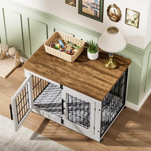 2 Pack Dog Crate Furniture (32.5"L x 22.1"W x 25.2"H / Set of 2 White)