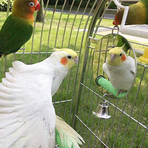 Bird Mirror Toy with Bells Cage Hanging Mirror for Parakeets