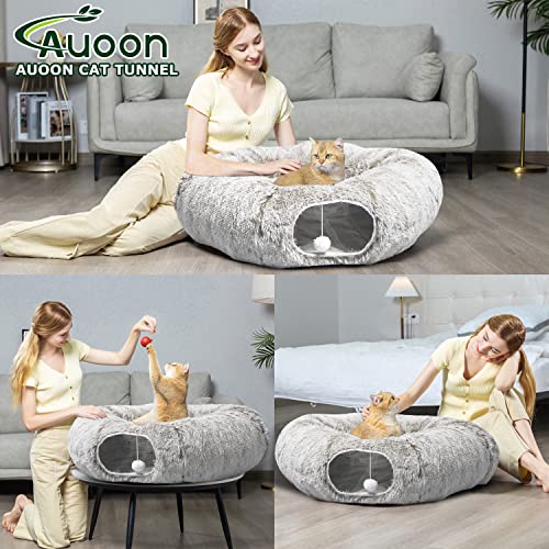 Plush Cat Tunnel Bed for Indoor Cats (Khaki)
