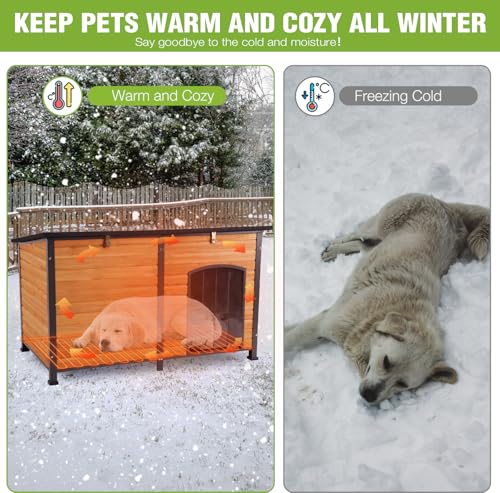 Extra Large Heated Dog House Insulated Dog Kennel Winter Shelter with Safe Thermostat