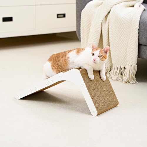 Cardboard Cat Scratcher for Indoor Cats (White / 16.6x11.2x26.8)