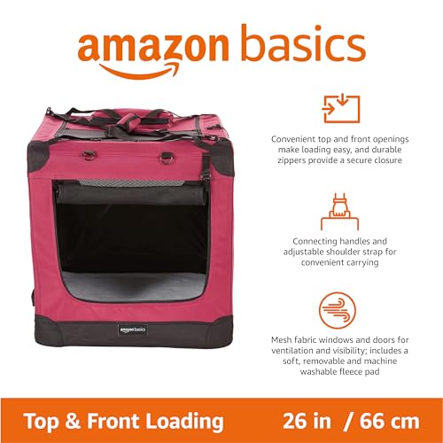 Folding Portable Soft Pet Dog Crate Carrier Kennel (RED / 26.0"L x 18.0"W x 18.0"H)