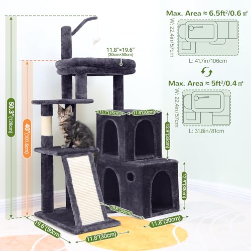 Maine Coon Cat Tower for Indoor Adult Cats (Dark Grey / 50 inch)