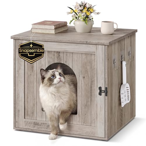 Toolless Assembly Litter Box Enclosure (Greige / M (21.7"L x 19.7"W x 19.7"H))