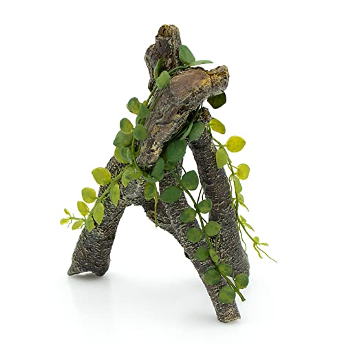 Reptile Corner Branch with Green Leaves Terrarium Desert Decoration