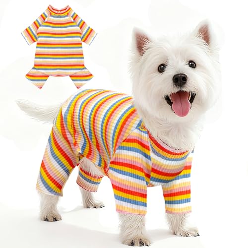 Striped Dog Pajamas Stretchy Cute Four (Yellow / XX-Large)