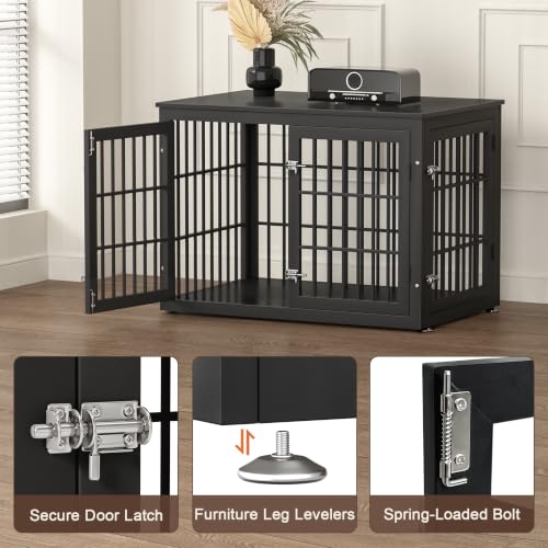38" Heavy Duty Dog Crate Furniture for Large and Medium Dogs (Black / 38.3"L x 25.4"W x 27.7"H)