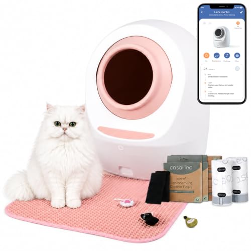 Casa Leo Automatic Self Cleaning Cat Litter Box Bundle with App Control (Pretty Pink)