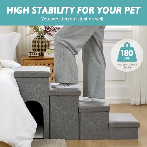 Dog Stairs with Storage (Grey / 43x17x22.6 inch)