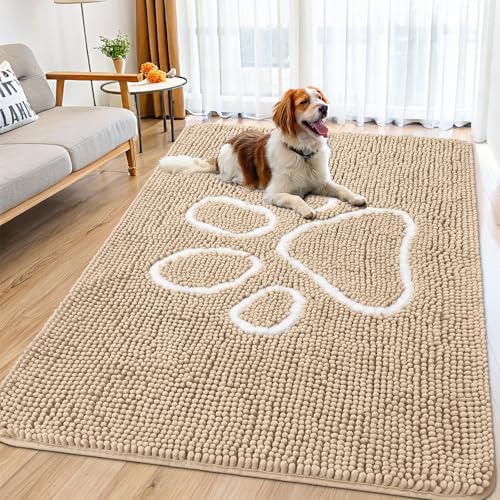 Dog Door Mat for Muddy Paws (70"X35" / Beige and White)