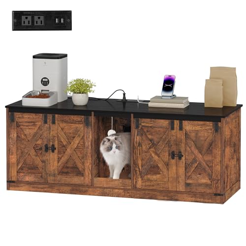 Cat Litter Box Enclosure for 2 Cats (Rustic Brown)
