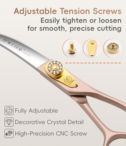 45° Extra Curved Dog Grooming Scissors 440C Stainless Steel 7.5'' Big Arc Curved Shears Rose Gold Sharp and Durable Trimming Scissors for Dogs and Cats (Curved 45° / 7.5")