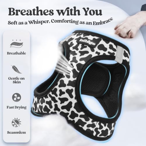 Dog Harness Medium Sized and Leash Set (Black White Cow / M (chest: 16 - 18.5"))