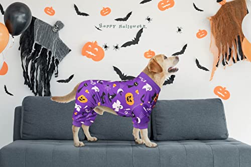 Dog Halloween Pajamas Dog Costumes Pjs Stretchy Funny Pet Costumes Clothes Outfit Pajamas for Medium Dogs (Medium / Purple Halloween)
