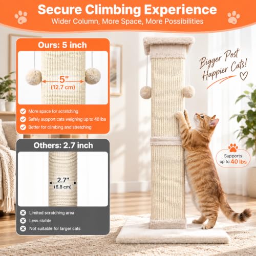 Cat Scratching Post 33 Inch Nature Sisal Cat Scratch Post for Indoor Cats (white)