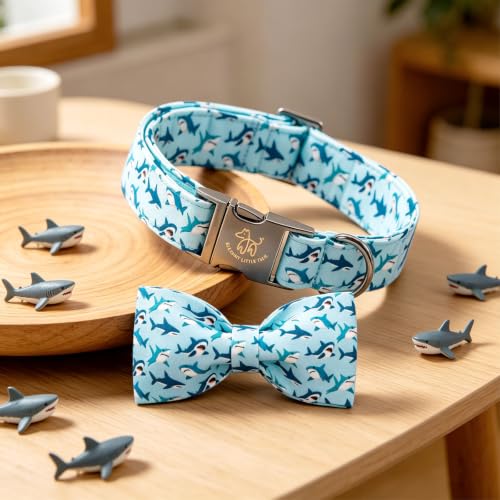Dog Collar Boy Shark Print Dog Collar with Bow Tie (Summer Shark / X-Large (Pack of 1))
