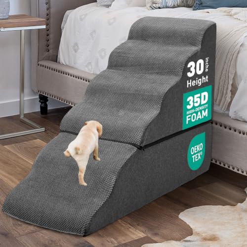 6 Step Dog Stairs Steps for High Bed 30" H (Dark Grey 30" H)