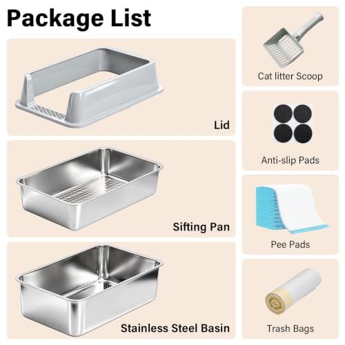 Stainless Steel Litter Box with Lid (Sifting)