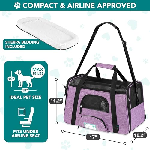 Airline Approved Pet Carrier Cats & Small Dogs (Heather Purple / 17.0"L x 10.2"W x 11.2"H)