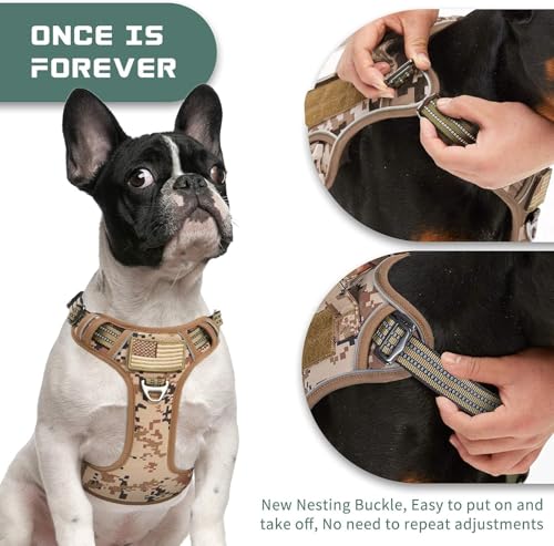 Tactical Dog Harness for Small Dogs No Pull (Desert Camo / XS(Neck:11-12.5", Chest:14-20"))