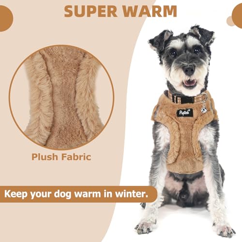 Dog Harness Collar and Leash Set No Pull for Small Medium Sized (Plush Khaki / S (CHEST 14.5"-16"))