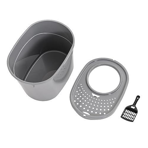 Large Cat Litter Box with High Sides (Grey / Top Entry)