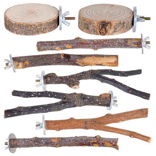 8 Pieces Bird Perch Natural Wooden Parrot Perch Stand Fork Toys Hanging Multi (A-color / Mix)