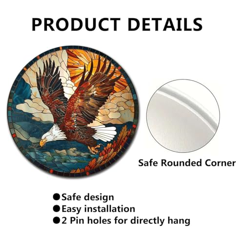 Metal Sign Tin Sign Circular Stained Glass American Bald Eagle Tin Signs for Garden for Gift 8×8 Inches (8×8 Inches / American Bald Eagle-3)