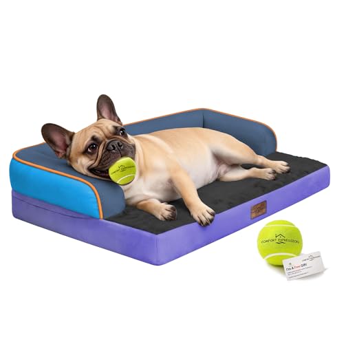 Washable Dog Bed with Bolster for Medium to Large Dogs (Electric Violet / 36"L x 27"W x 7.5"Th)