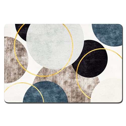 Dog Food Mat 12" x 19" Boho Absorbent Dog Cat Bowl Mat for Food and Water (Abstract Art Circle / 19"L x 19"W)