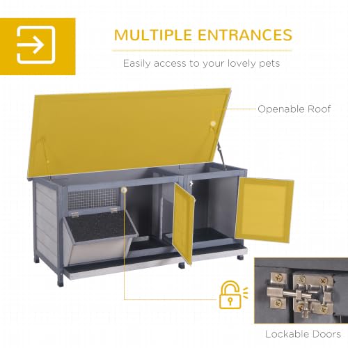 Wooden Rabbit Hutch Bunny Hutch Cage Guinea Pig with Waterproof Roof (Grey)