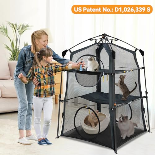 Instant 3 Tier Cat Catio Tent with 2 Interchangeable Covers (Black+Green)