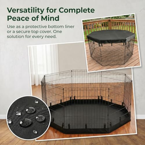 2-in-1 Octagonal Dog Playpen Bottom Pad for 24" Side Pen, Black (Black / No Pen: 00-Inch High)